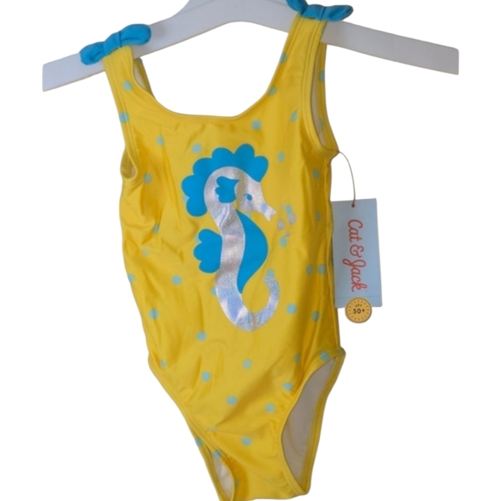 Toddler Swimsuit 18 Months. Cat & Jack. Yellow. Seahorse. NWT